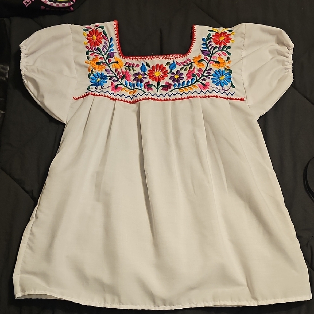 Embroidered White Blouse with Colorful Floral Design